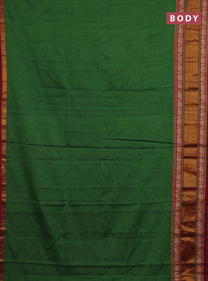 Narayanpet cotton saree green and maroon with plain body and thread & zari woven border