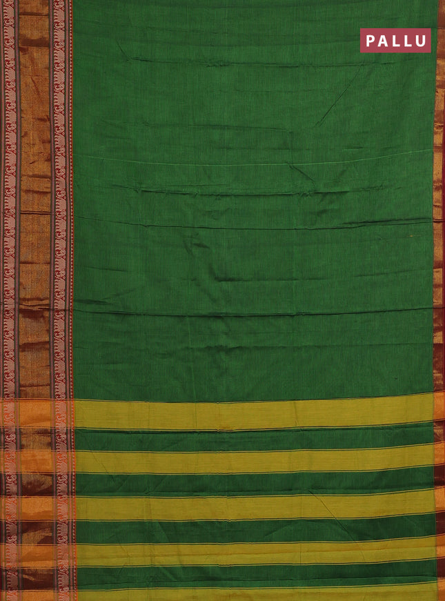 Narayanpet cotton saree green and maroon with plain body and thread & zari woven border