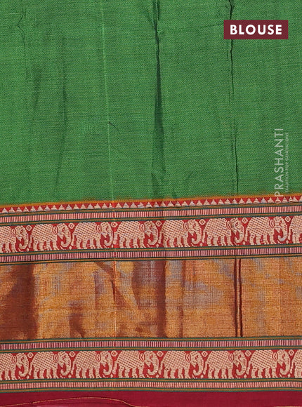 Narayanpet cotton saree green and maroon with plain body and thread & zari woven border