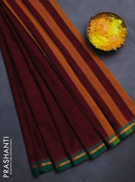 Narayanpet cotton saree maroon and green with plain body and simple zari border