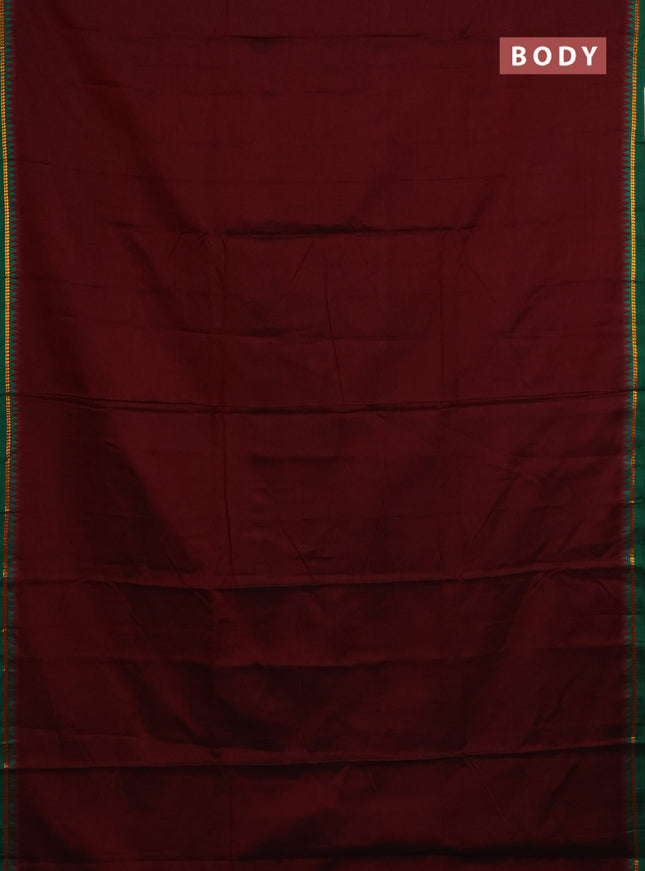 Narayanpet cotton saree maroon and green with plain body and simple zari border