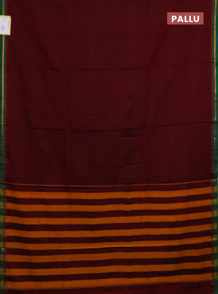 Narayanpet cotton saree maroon and green with plain body and simple zari border