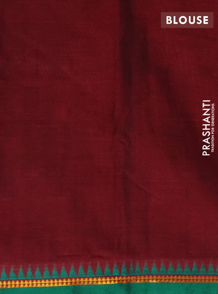 Narayanpet cotton saree maroon and green with plain body and simple zari border