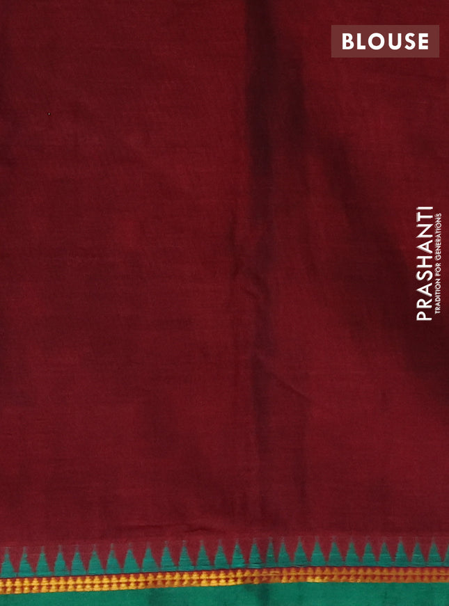 Narayanpet cotton saree maroon and green with plain body and simple zari border