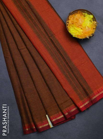 Narayanpet cotton saree dark mustard and maroon with plain body and simple zari border