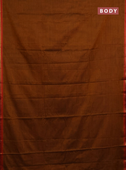Narayanpet cotton saree dark mustard and maroon with plain body and simple zari border