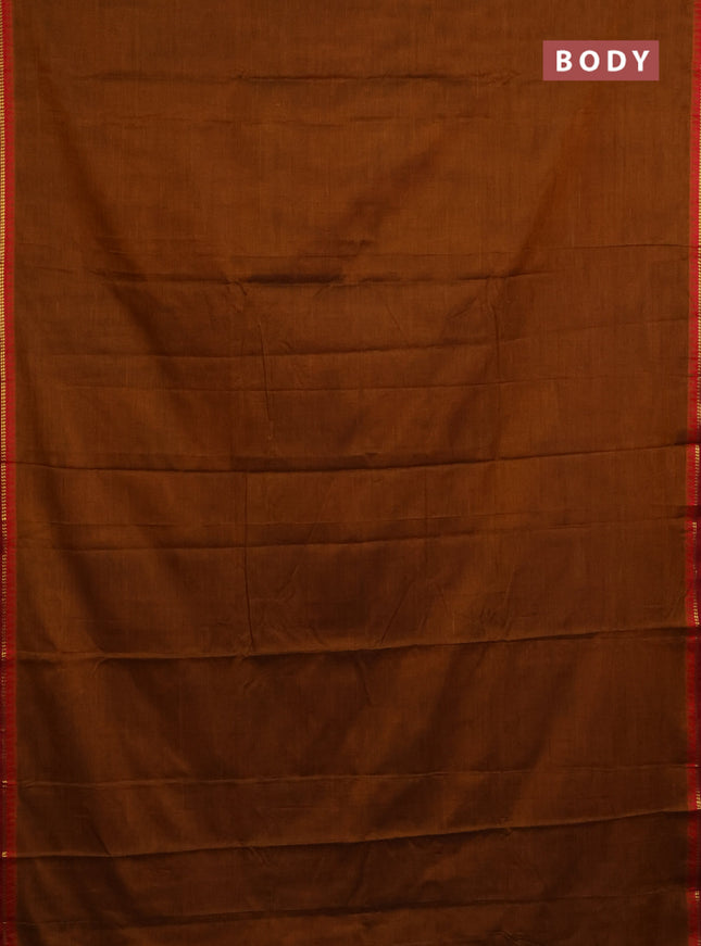 Narayanpet cotton saree dark mustard and maroon with plain body and simple zari border