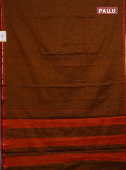 Narayanpet cotton saree dark mustard and maroon with plain body and simple zari border