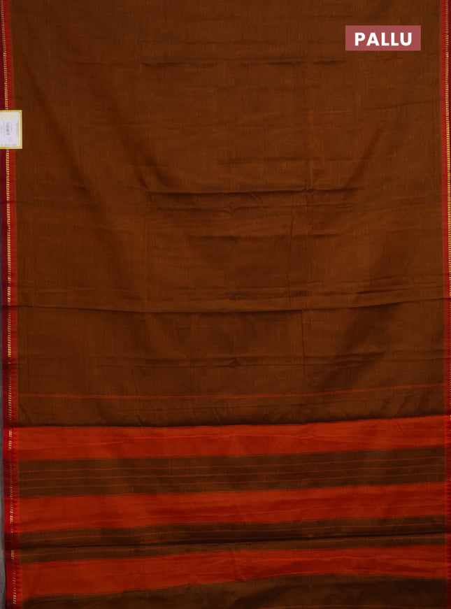Narayanpet cotton saree dark mustard and maroon with plain body and simple zari border