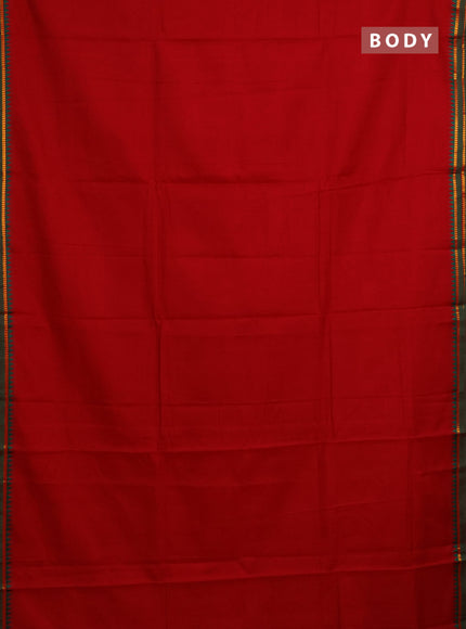Narayanpet cotton saree red and green with plain body and simple zari border