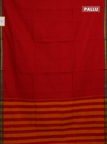 Narayanpet cotton saree red and green with plain body and simple zari border