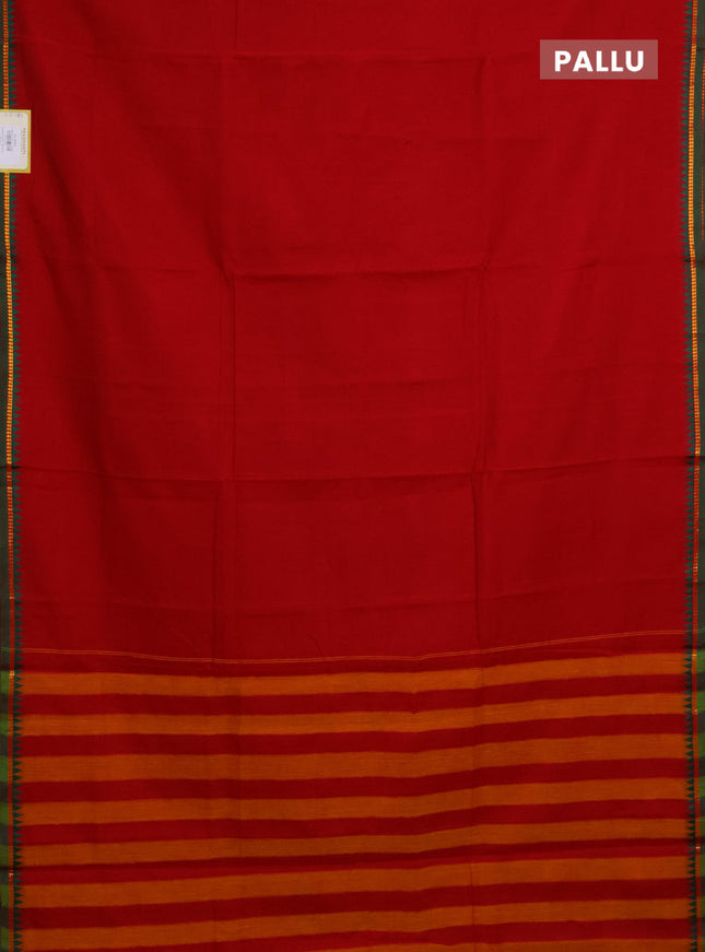 Narayanpet cotton saree red and green with plain body and simple zari border