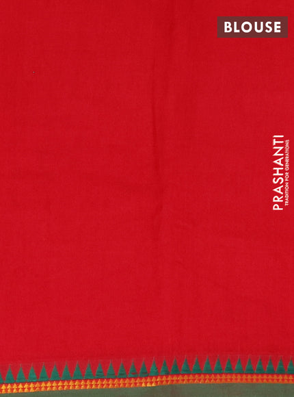 Narayanpet cotton saree red and green with plain body and simple zari border