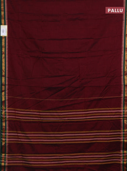 Narayanpet cotton saree maroon and green with plain body and temple design zari woven border