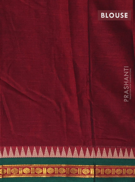 Narayanpet cotton saree maroon and green with plain body and temple design zari woven border