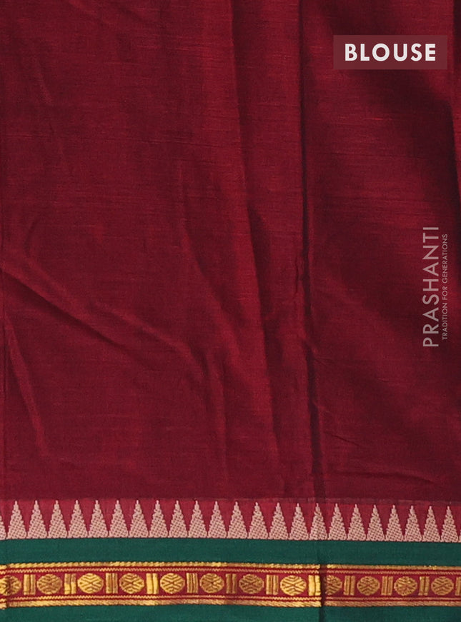 Narayanpet cotton saree maroon and green with plain body and temple design zari woven border