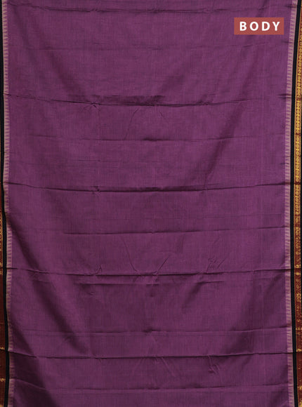 Narayanpet cotton saree mauve pink and black with plain body and temple design zari woven border
