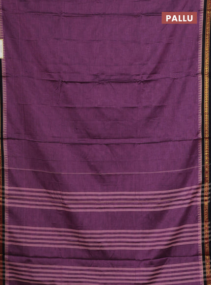 Narayanpet cotton saree mauve pink and black with plain body and temple design zari woven border
