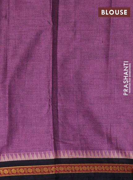 Narayanpet cotton saree mauve pink and black with plain body and temple design zari woven border