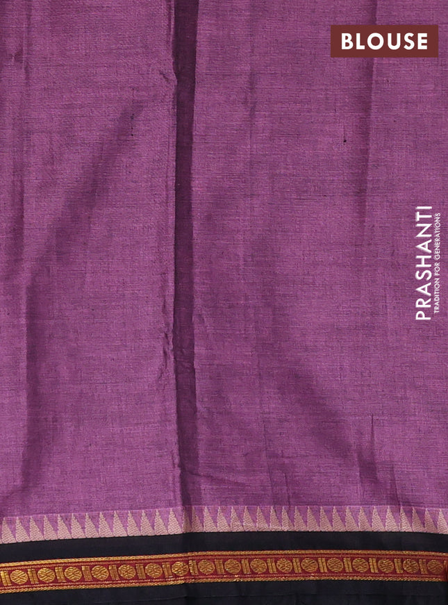 Narayanpet cotton saree mauve pink and black with plain body and temple design zari woven border
