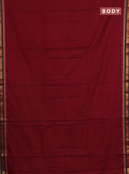 Narayanpet cotton saree maroon and green with plain body and temple design zari woven border