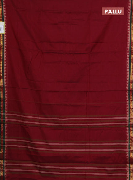 Narayanpet cotton saree maroon and green with plain body and temple design zari woven border