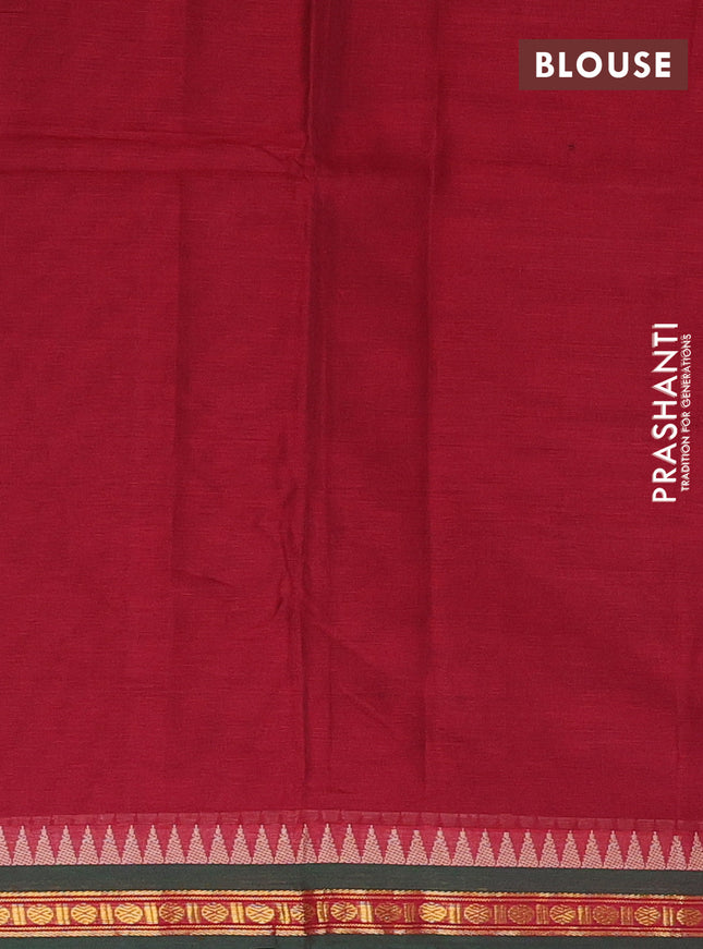 Narayanpet cotton saree maroon and green with plain body and temple design zari woven border