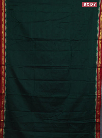 Narayanpet cotton saree green and maroon with plain body and temple design zari woven border