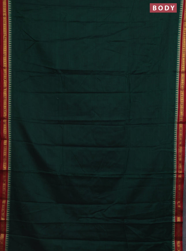 Narayanpet cotton saree green and maroon with plain body and temple design zari woven border