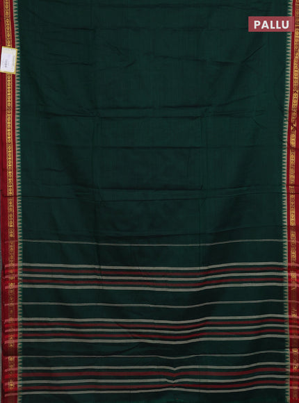 Narayanpet cotton saree green and maroon with plain body and temple design zari woven border