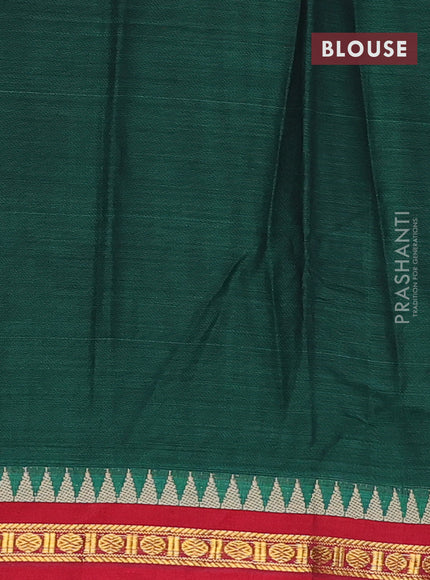 Narayanpet cotton saree green and maroon with plain body and temple design zari woven border