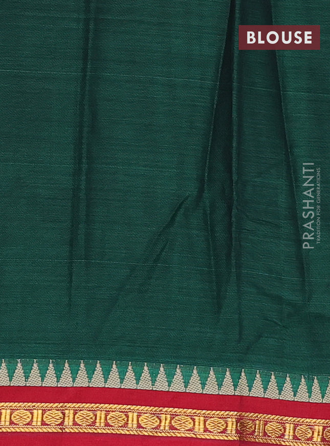 Narayanpet cotton saree green and maroon with plain body and temple design zari woven border
