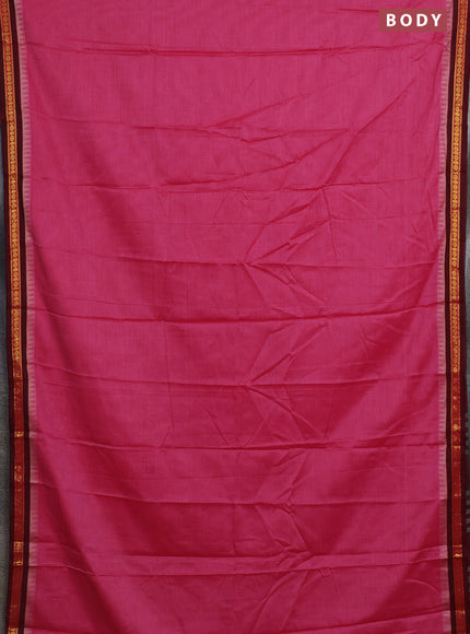 Narayanpet cotton saree pink and maroon with plain body and temple design zari woven border