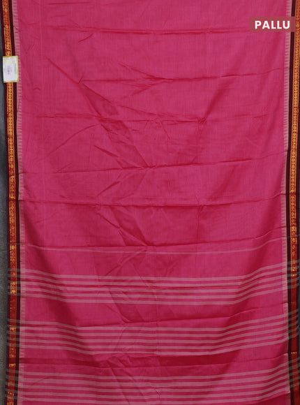Narayanpet cotton saree pink and maroon with plain body and temple design zari woven border