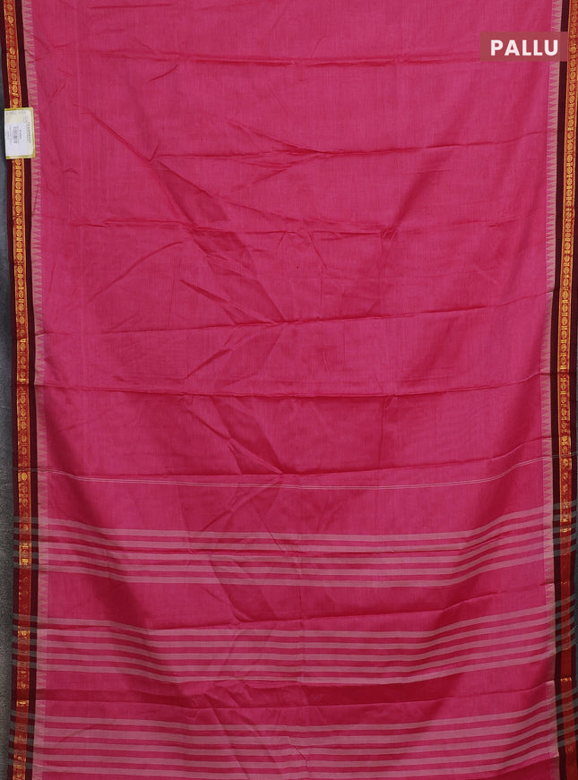 Narayanpet cotton saree pink and maroon with plain body and temple design zari woven border