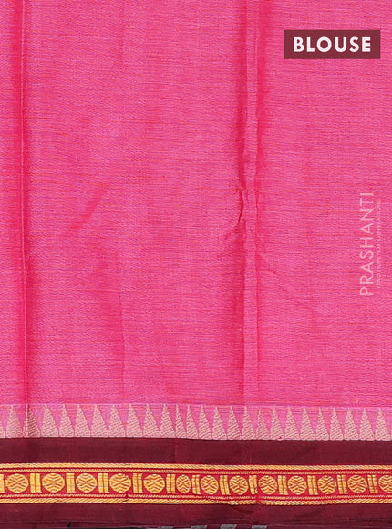 Narayanpet cotton saree pink and maroon with plain body and temple design zari woven border