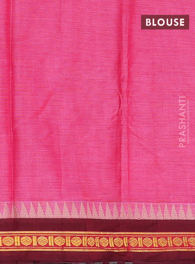 Narayanpet cotton saree pink and maroon with plain body and temple design zari woven border