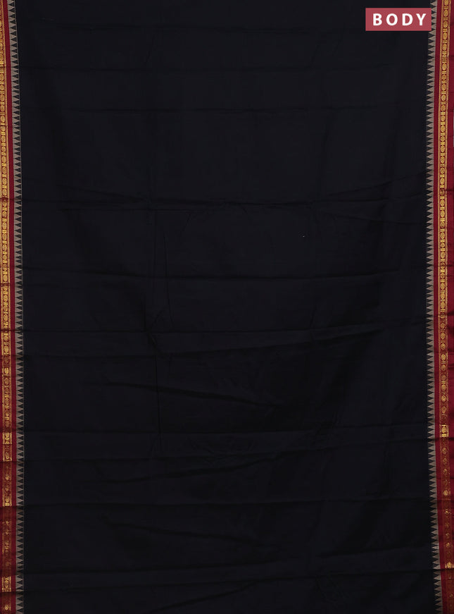 Narayanpet cotton saree black and maroon with plain body and temple design zari woven border