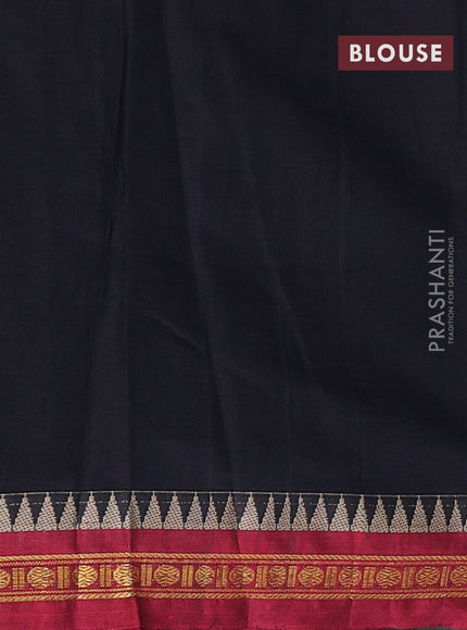 Narayanpet cotton saree black and maroon with plain body and temple design zari woven border