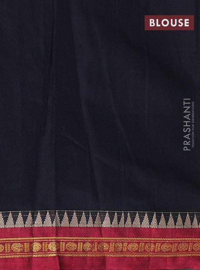 Narayanpet cotton saree black and maroon with plain body and temple design zari woven border