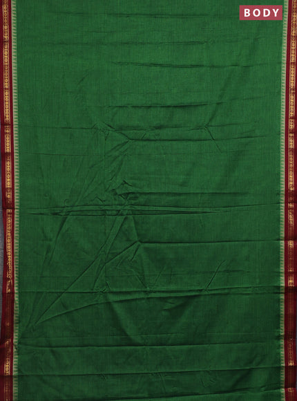 Narayanpet cotton saree green and maroon with plain body and temple design zari woven border