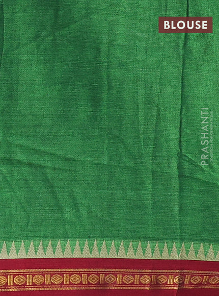 Narayanpet cotton saree green and maroon with plain body and temple design zari woven border