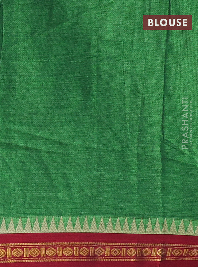 Narayanpet cotton saree green and maroon with plain body and temple design zari woven border