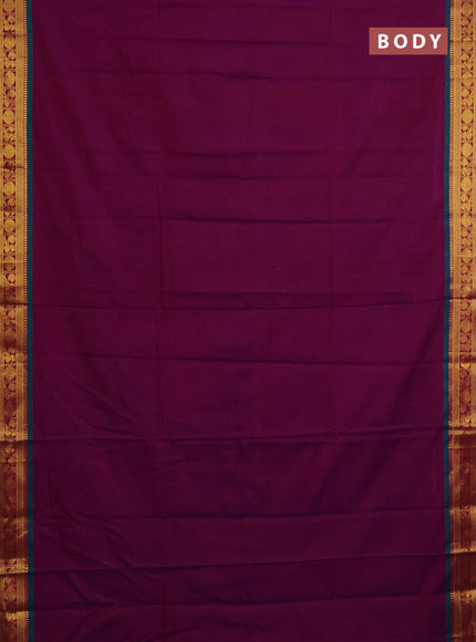 Narayanpet cotton saree dual shade of purple and green with plain body and zari woven border