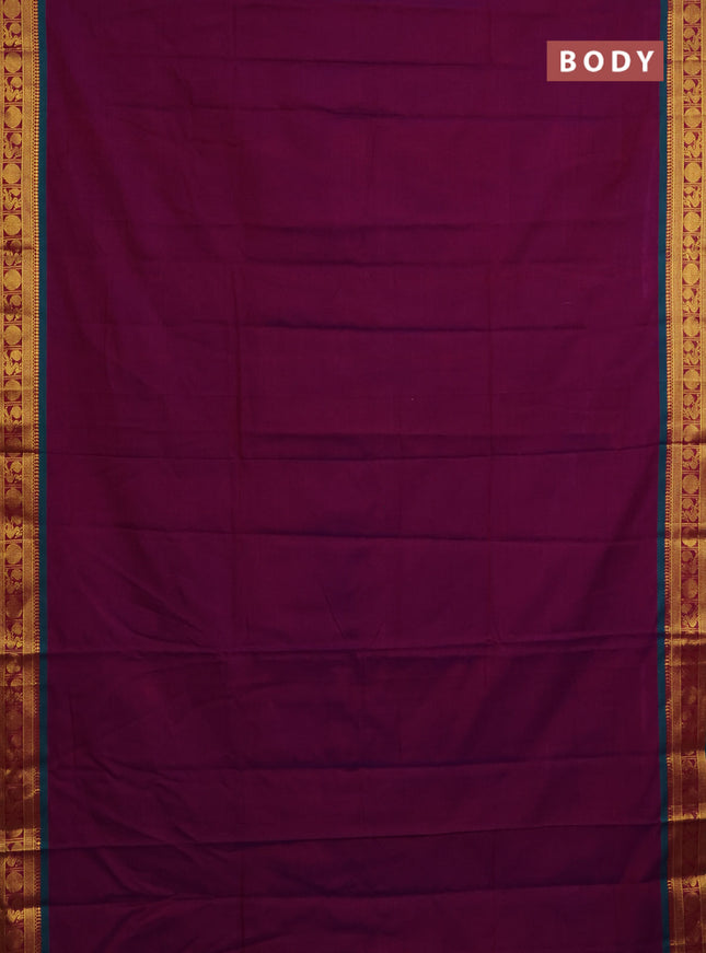 Narayanpet cotton saree dual shade of purple and green with plain body and zari woven border