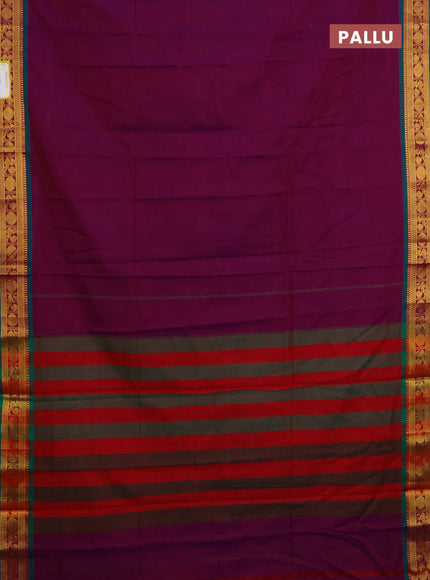 Narayanpet cotton saree dual shade of purple and green with plain body and zari woven border