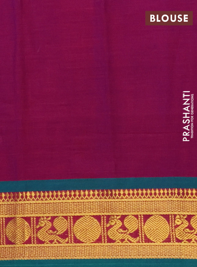 Narayanpet cotton saree dual shade of purple and green with plain body and zari woven border
