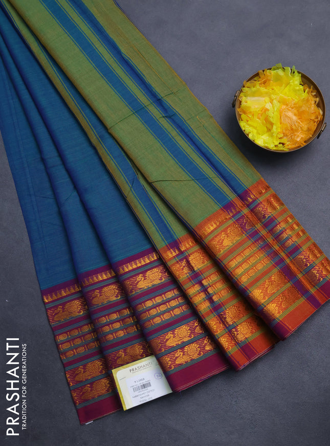 Narayanpet cotton saree dual shade of green and dual shade of maroon with plain body and long zari woven border