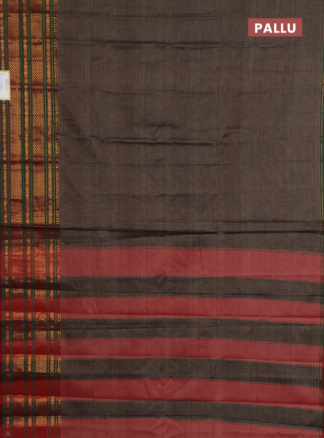 Narayanpet cotton saree grey and maroon with plain body and long zari woven border