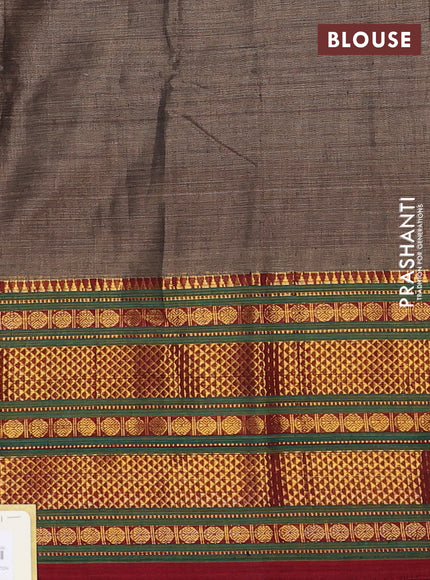 Narayanpet cotton saree grey and maroon with plain body and long zari woven border